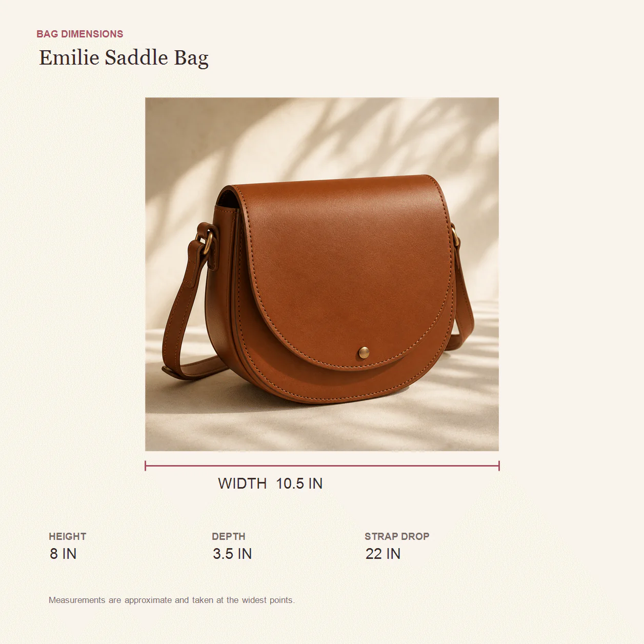 Emilie Saddle Bag size guide