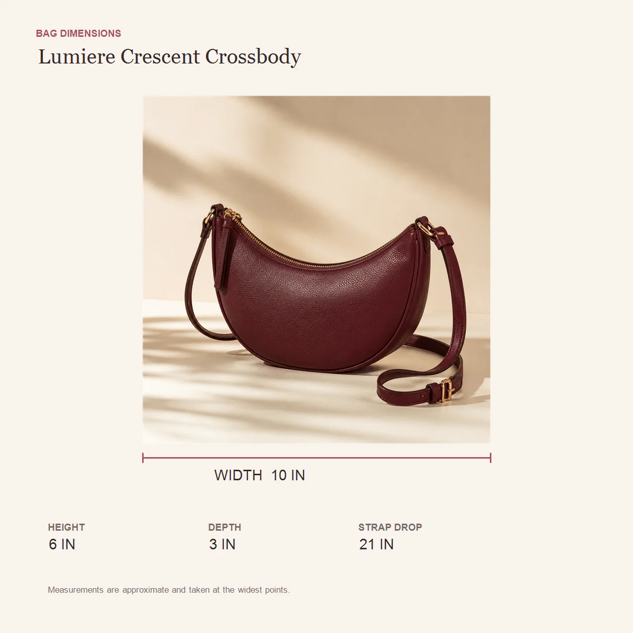 Lumiere Crescent Crossbody size guide