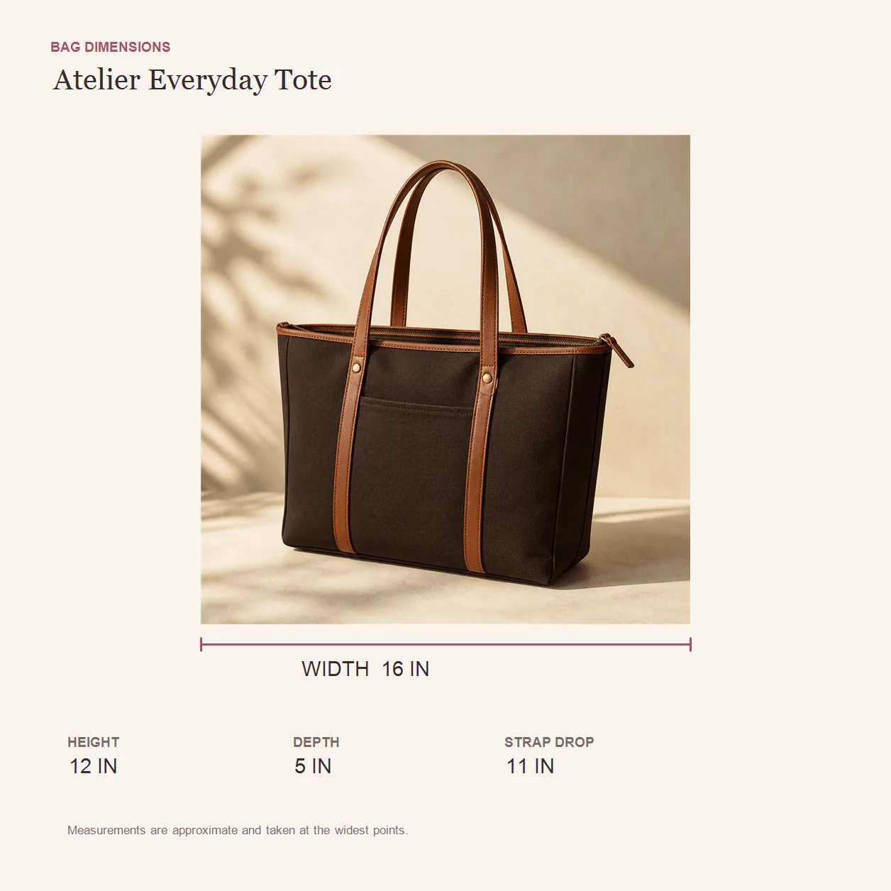 Atelier Everyday Tote size guide
