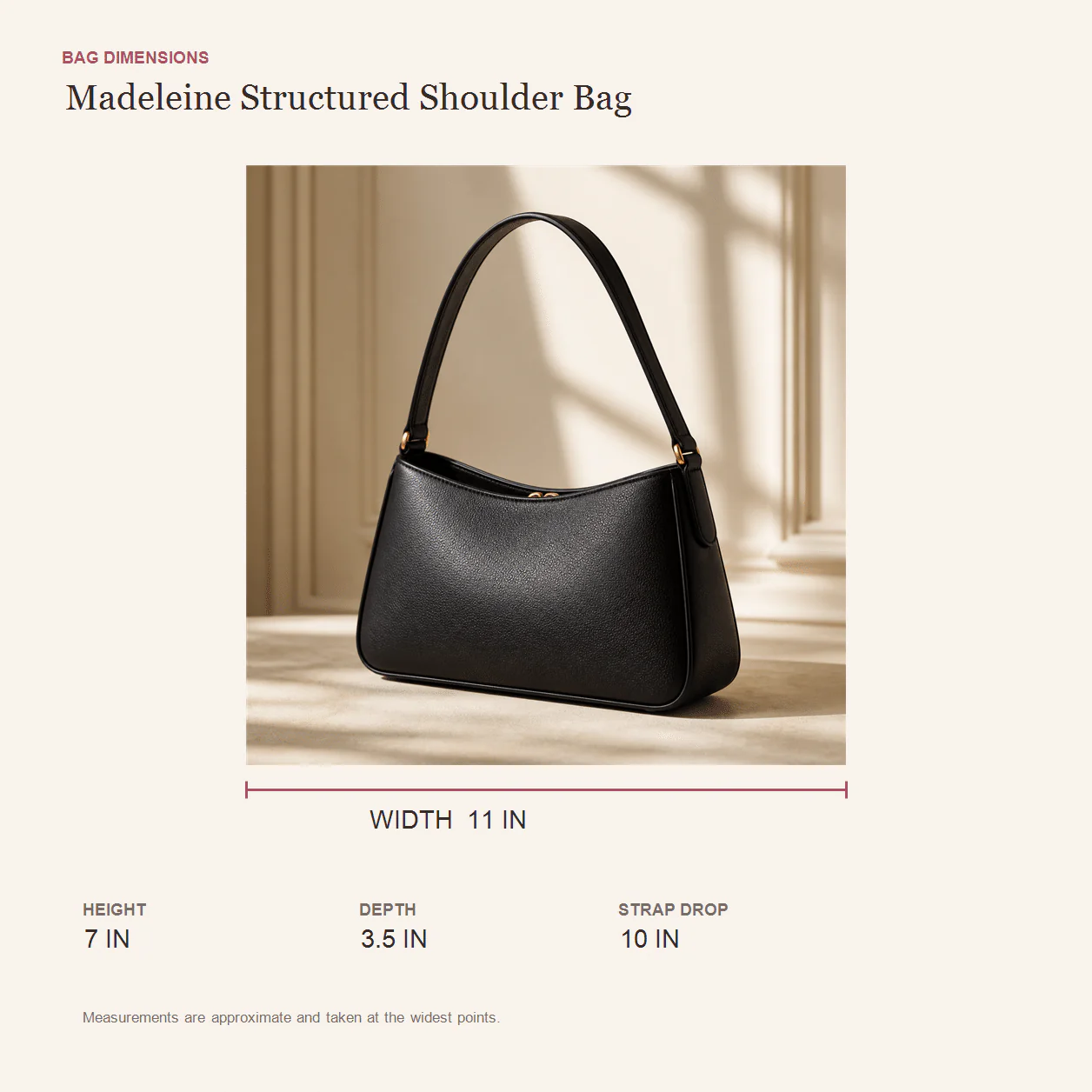 Madeleine Structured Shoulder Bag size guide