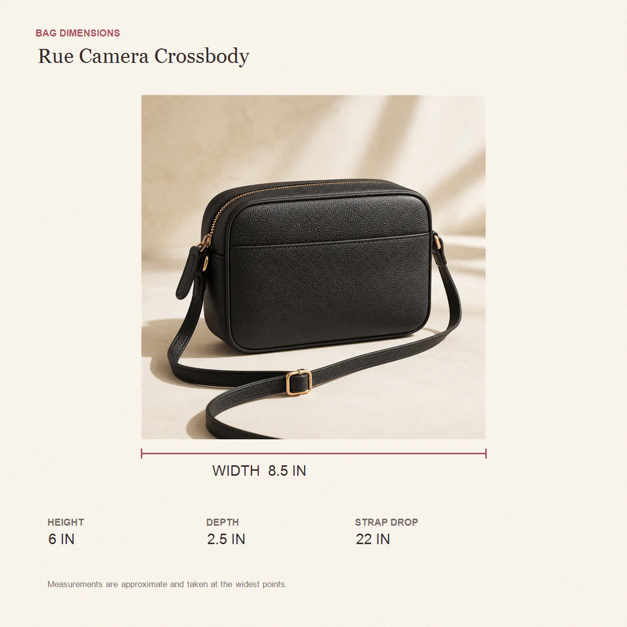 Rue Camera Crossbody size guide
