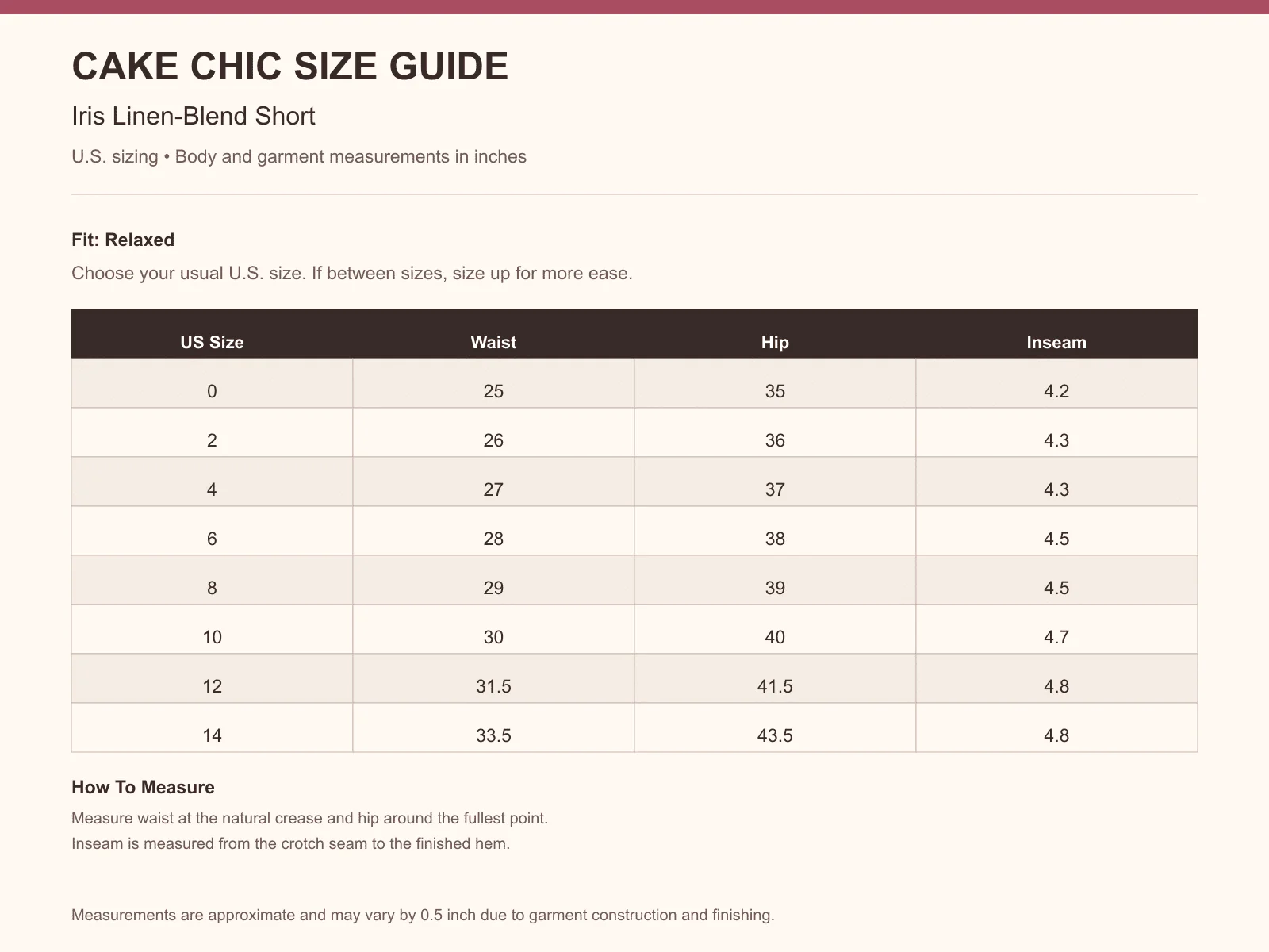 Iris Linen-Blend Short size guide