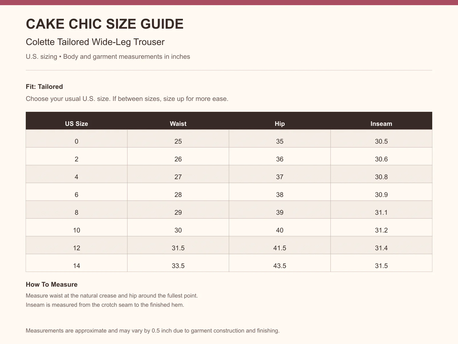 Colette Tailored Wide-Leg Trouser size guide