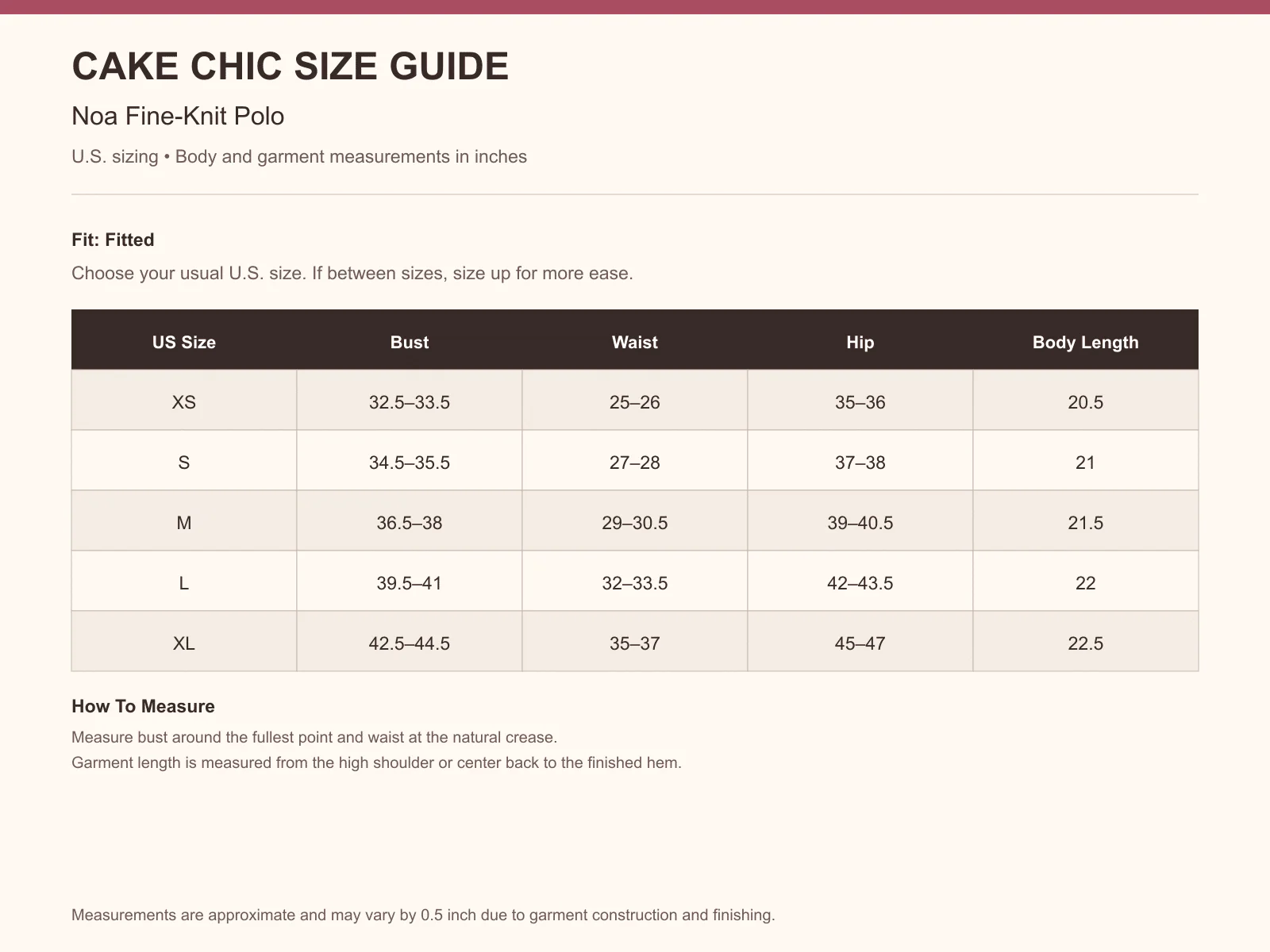 Noa Fine-Knit Polo size guide